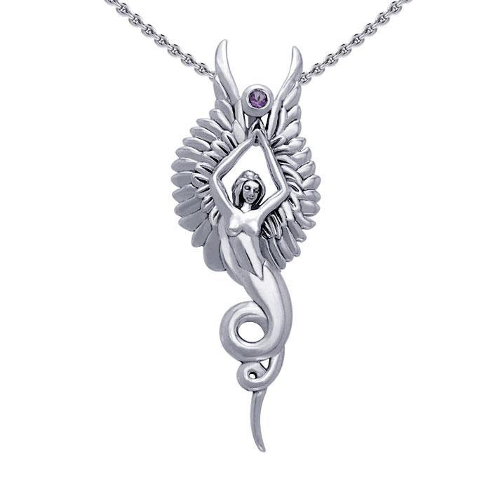 Captured by the Grace of the Angel Phoenix ~ Sterling Silver Jewelry Pendant with Gemstone TPD3266 - Jewelry