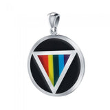 Rainbow Triangle Inlay with Black Onyk LGBTQ Pride Round SilverPendant TPD328 - Jewelry