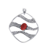 Contemporary Silver Pendant with Wave Motif Gemstone TPD3493 - Jewelry