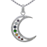 Chakra Moon Sterling Silver with Gemstones Pendant TPD3494 - Jewelry