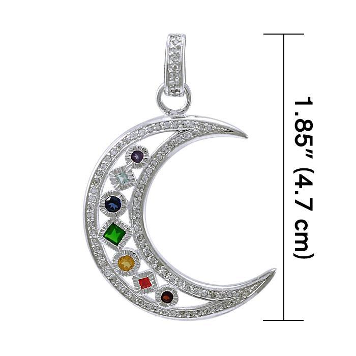 Chakra Moon Sterling Silver with Gemstones Pendant TPD3494 - Jewelry