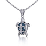 Fleur de Lis on Sea Turtle's Carapace Sterling Silver Jewelry Enamel Pendant TPD3803 - Jewelry