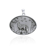 Wolf Howl Sterling Silver Pendant TPD4084