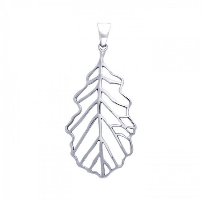 Oak Leaf Outline Silver Pendant TPD4096 - Jewelry