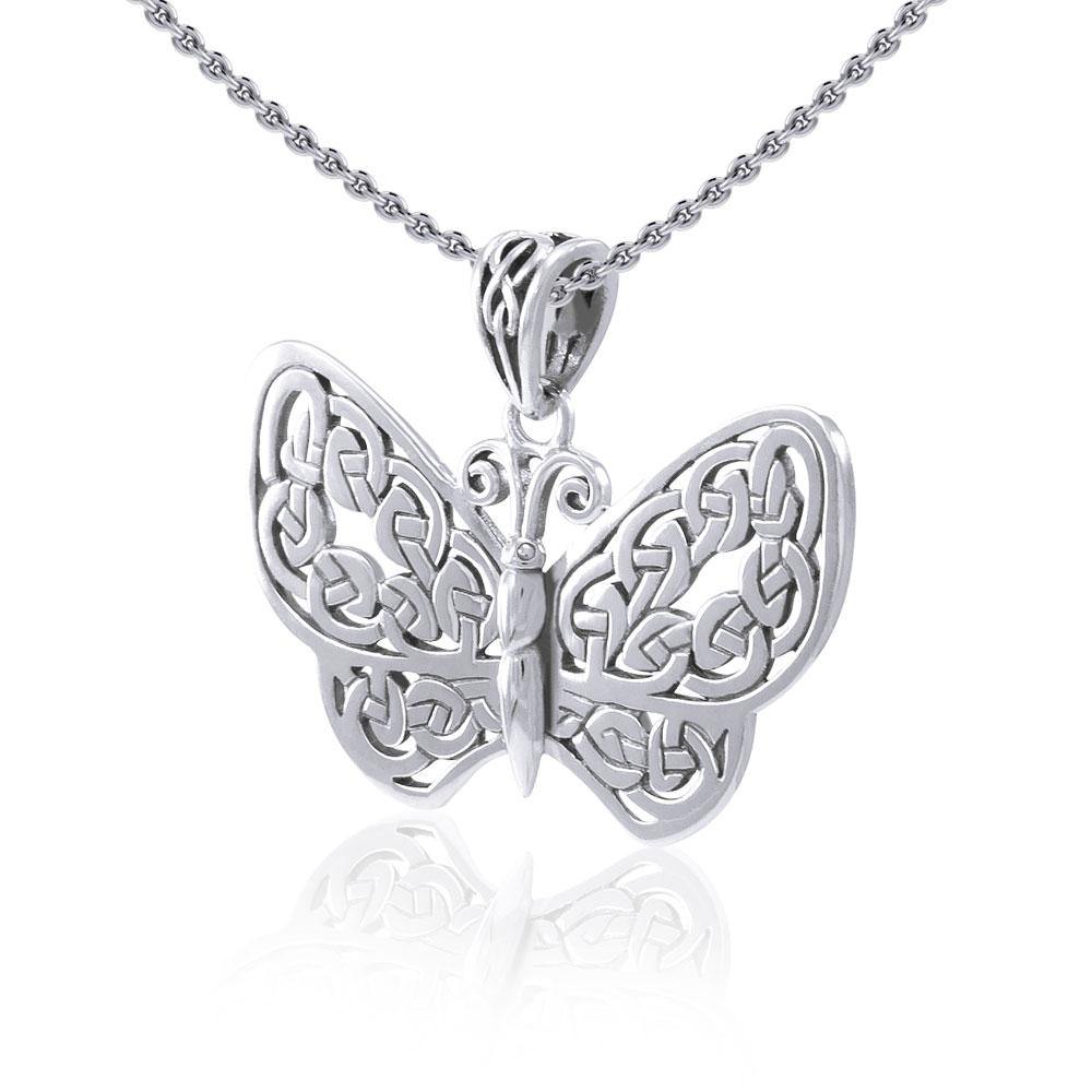 Your wings are ready to fly! ~ Sterling Silver Jewelry Celtic Knotwork Butterfly Pendant TPD4119 - Jewelry