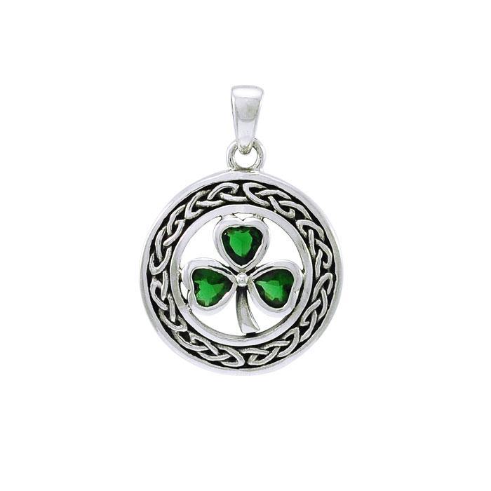 May happiness come through your door ~ Sterling Silver Jewelry Celtic Shamrock Pendant TPD4127 - Jewelry