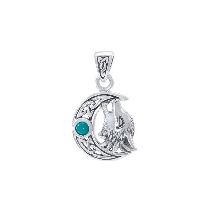 Sterling Silver Wolf with Celtic Moon Pendant TPD4290 - Jewelry