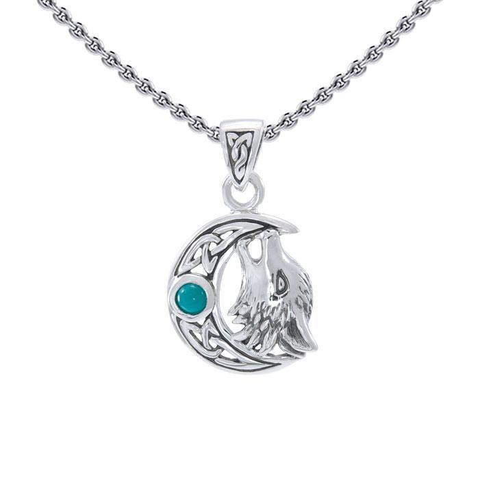 Sterling Silver Wolf with Celtic Moon Pendant TPD4290 - Jewelry