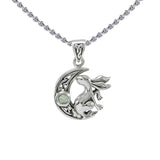 Rabbit on Crescent Moon Silver Pendant TPD4291 - Jewelry