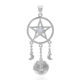 Moon Goddess with Five-Pointed Star Silver Pendant with Gemstone TPD4765