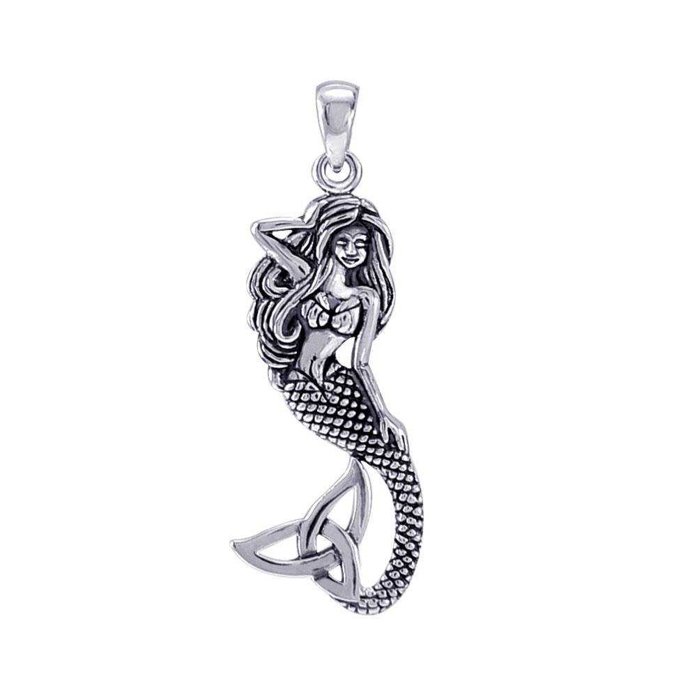 Mermaid Goddess with Trinity Knot Tail Sterling Silver Pendant TPD4938 - Jewelry