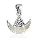 Celtic Triquetra with inlaid Crescent Moon Sterling Silver Pendant TPD4952 - Jewelry