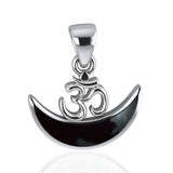 Om Symbol with inlaid Crescent Moon Sterling Silver Pendant TPD4953 - Jewelry