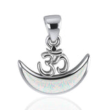 Om Symbol with inlaid Crescent Moon Sterling Silver Pendant TPD4953 - Jewelry