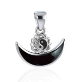 Yin Yang Symbol with inlaid Crescent Moon Sterling Silver Pendant TPD4954 - Jewelry