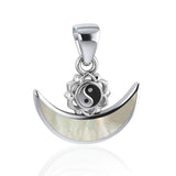 Yin Yang Symbol with inlaid Crescent Moon Sterling Silver Pendant TPD4954 - Jewelry