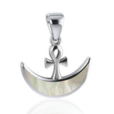 Ankh with inlaid Crescent Moon Sterling Silver Pendant TPD4955 - Jewelry