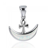 Ankh with inlaid Crescent Moon Sterling Silver Pendant TPD4955 - Jewelry
