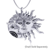 Sun and Crescent Moon Sterling Silver Pendant TPD4969 - Jewelry