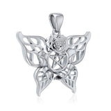 Butterfly with Rose and Pentacle Sterling Silver Pendant TPD5029 Pendants