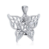 Butterfly with Rose and Pentacle Sterling Silver Pendant TPD5029