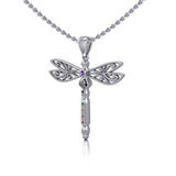 Spiritual Dragonfly Silver Pendant with Chakra Gems TPD5055 - Jewelry