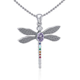 Spiritual Dragonfly Silver Pendant with Chakra Gemstone TPD5056 - Jewelry