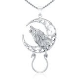 Baying Wolf and Moon Silver Charm Holder Pendant TPD5083