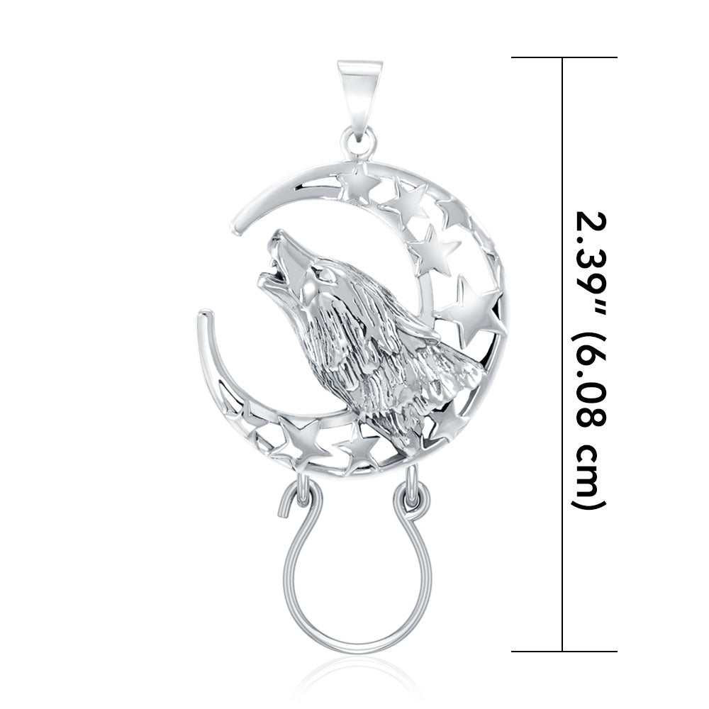 Baying Wolf and Moon Silver Charm Holder Pendant TPD5083