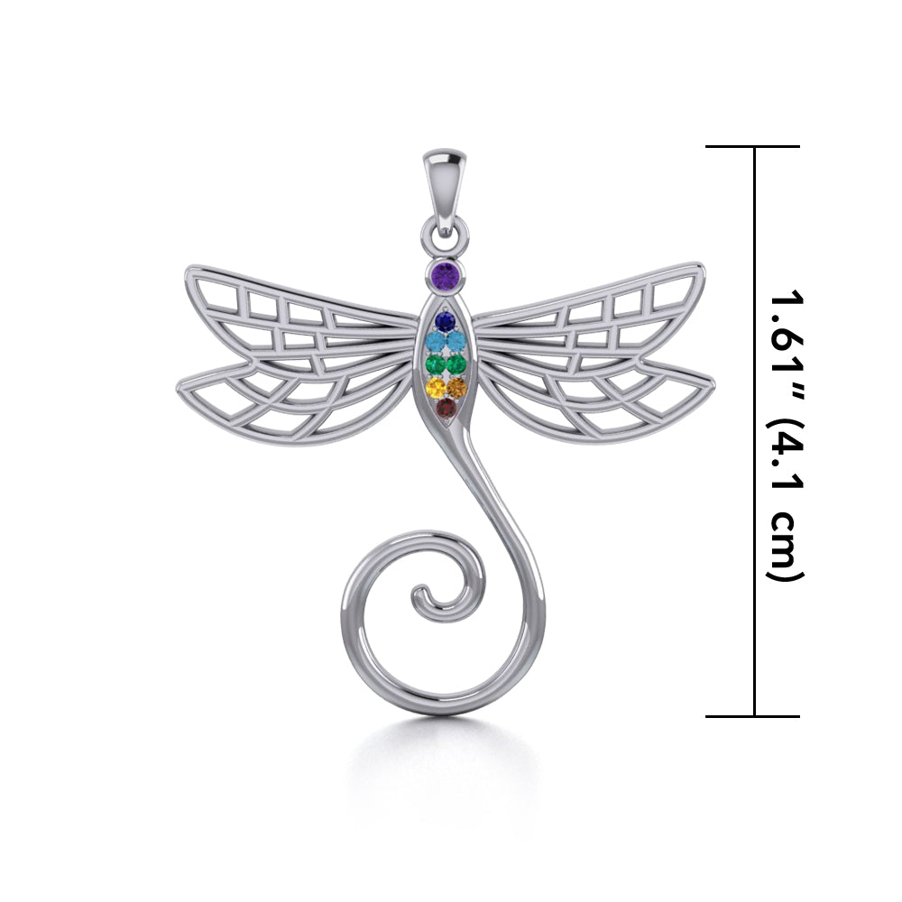 Dragonfly Silver Charm Holder Pendant with Chakra Gemstone TPD5097
