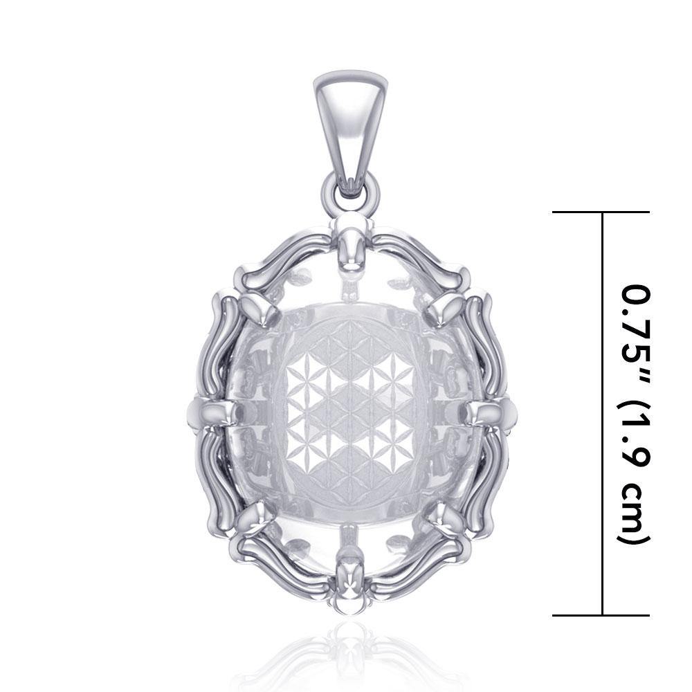 Flower of Life Sterling Silver Pendant with Natural Clear Quartz TPD5116 - Jewelry