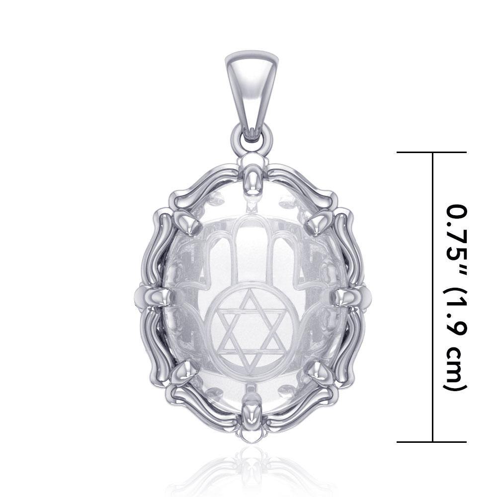 Hamsa Hand and Star of David Sterling Silver Pendant with Natural Clear Quartz TPD5128 - Jewelry