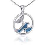 Sterling Silver Round Celtic Whale Tail Pendant with Enamel Wave TPD5185 - Jewelry