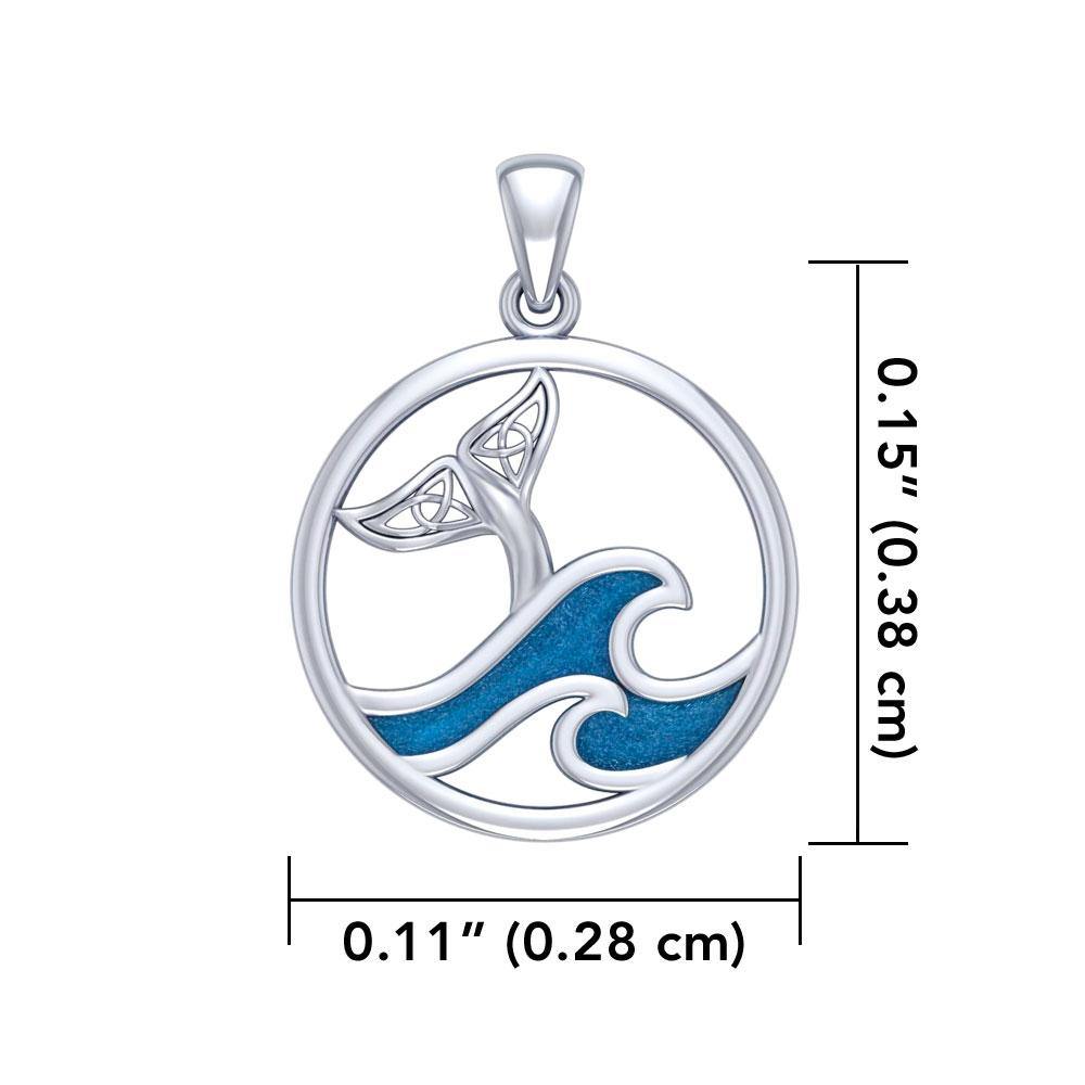 Sterling Silver Round Celtic Whale Tail Pendant with Enamel  Wave TPD5185 - Jewelry
