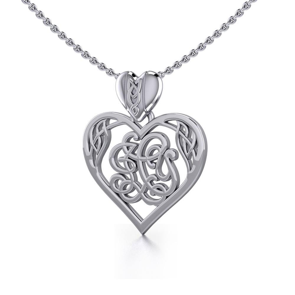 I LOVE YOU Monogramming Celtic Heart Silver Pendant TPD5195 - Jewelry