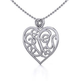 I LOVE YOU Monogramming with Celtic Heart Bail Silver Pendant TPD5196 - Jewelry