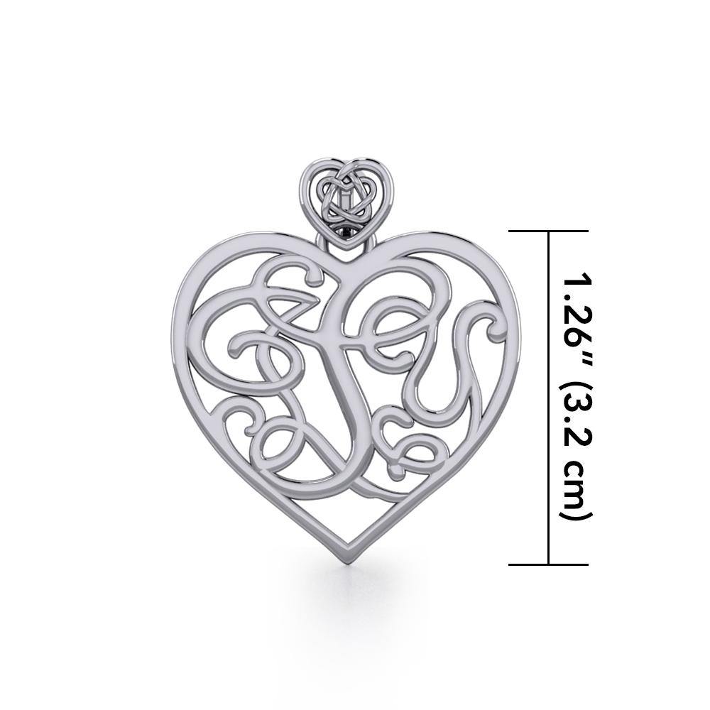 I LOVE YOU Monogramming with Celtic Heart Bail Silver Pendant TPD5196 - Jewelry