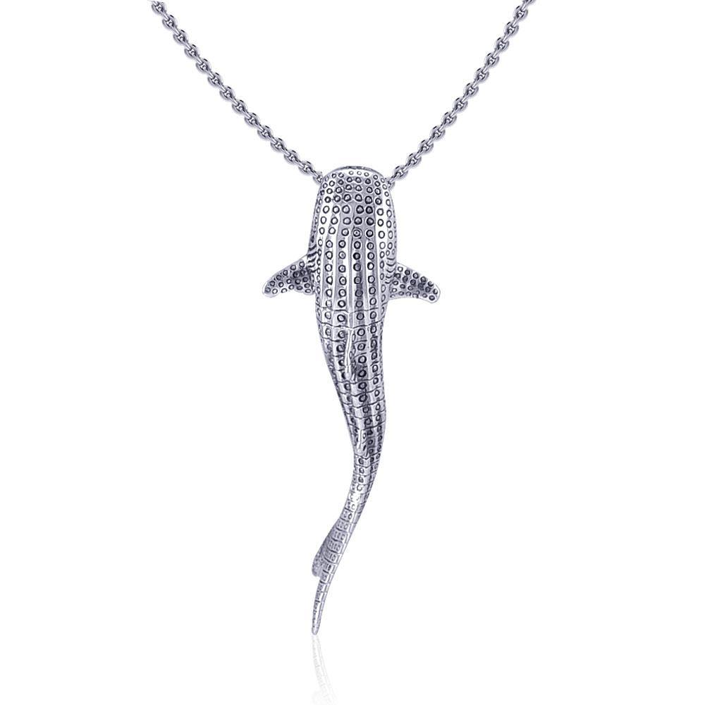Gentle giants in benign grace ~ Large Whale Shark Silver with Hidden Bail Pendant TPD5200 - Jewelry