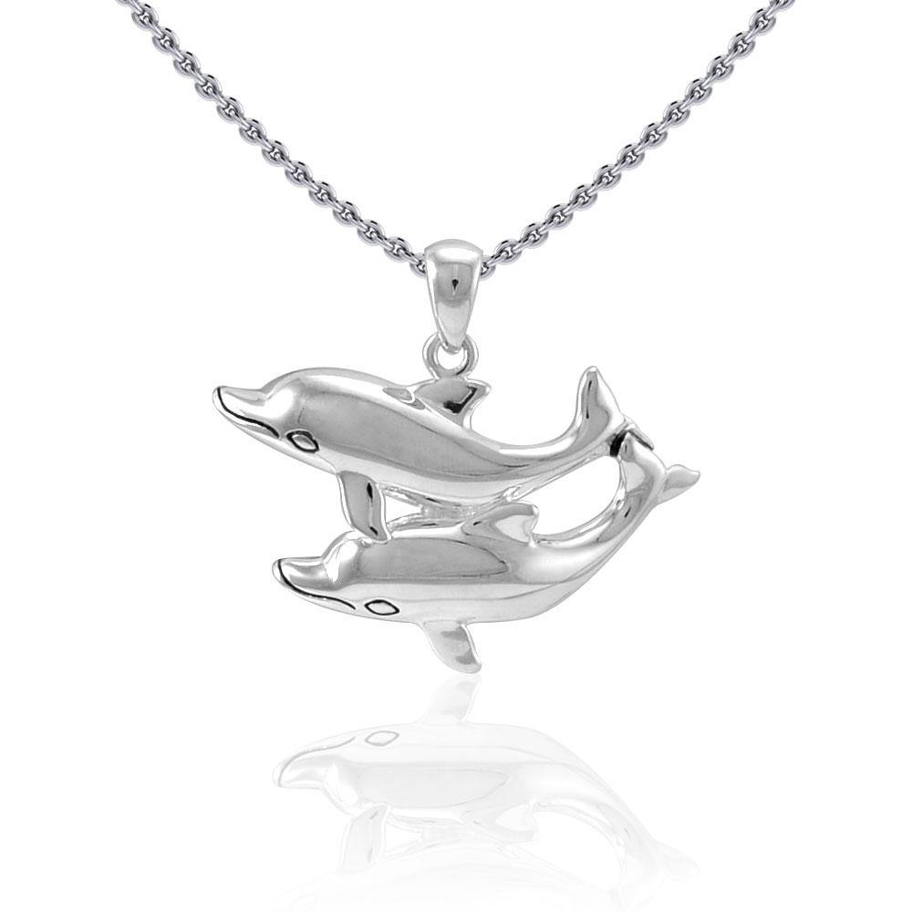 Double Dolphin Silver Pendant TPD5201 - Jewelry