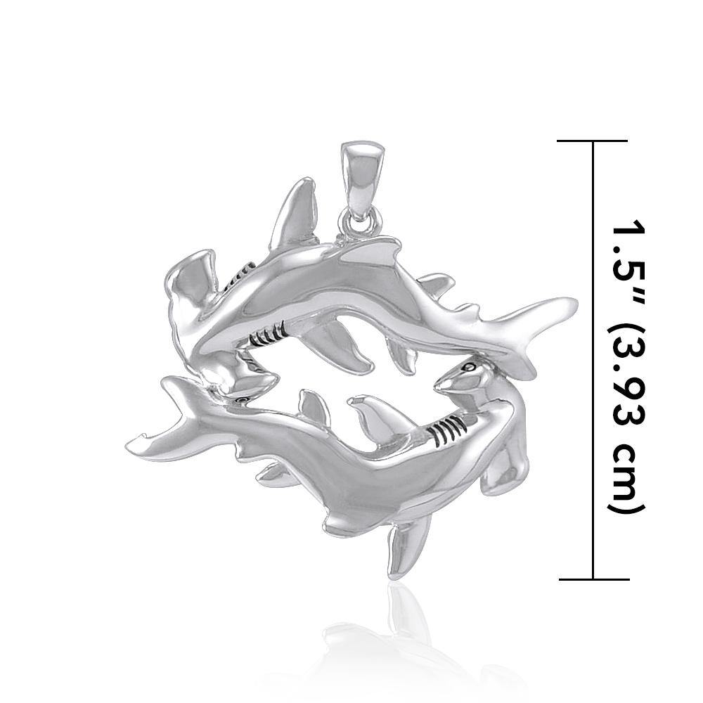 Double Hammerhead Shark Lovers Silver Pendant TPD5203 - Jewelry