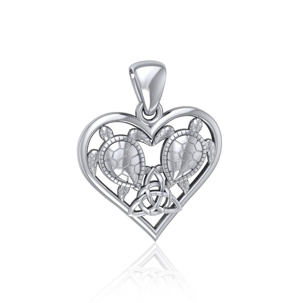 Silver Sea Turtles with Celtic Triquetra in Heart Pendant TPD5211 - Jewelry