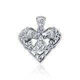 Silver Wolves with Celtic Triquetra in Heart Pendant TPD5212 - Jewelry