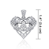 Silver Wolves with Celtic Triquetra in Heart Pendant TPD5212 - Jewelry