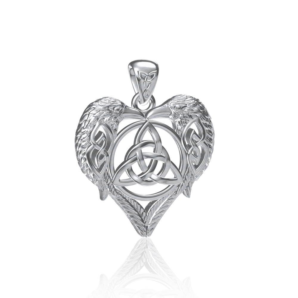 Silver Ravens Crows with Celtic Triquetra in Heart Pendant TPD5213 - Jewelry