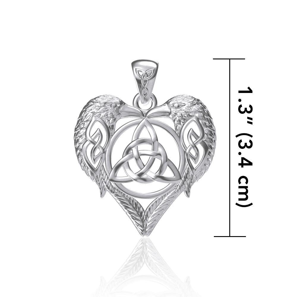 Silver Ravens Crows with Celtic Triquetra in Heart Pendant TPD5213 - Jewelry