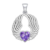 Gemstone Heart and Angel Wings Sterling Silver Pendant TPD5223
