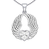 Gemstone Heart and Angel Wings Silver Pendant TPD5223 - Jewelry