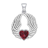 Gemstone Heart and Angel Wings Silver Pendant TPD5223 - Jewelry