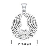 Gemstone Heart and Angel Wings Silver Pendant TPD5223 - Jewelry