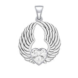 Gemstone Heart and Angel Wings Silver Pendant TPD5223 - Jewelry